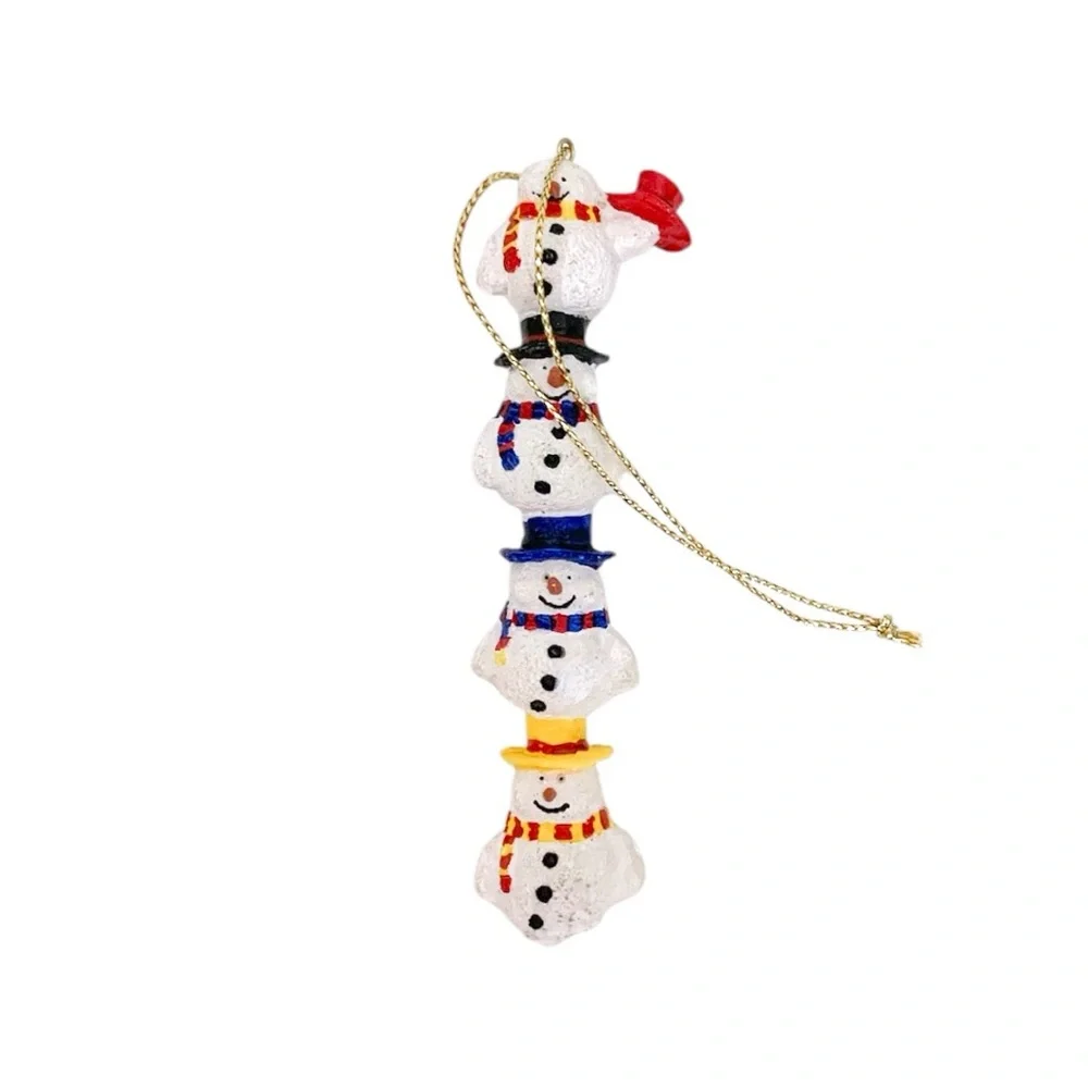 Vintage Snowmen with Hats Stack Ornament Festive Decor Holiday Gift Cottagecore